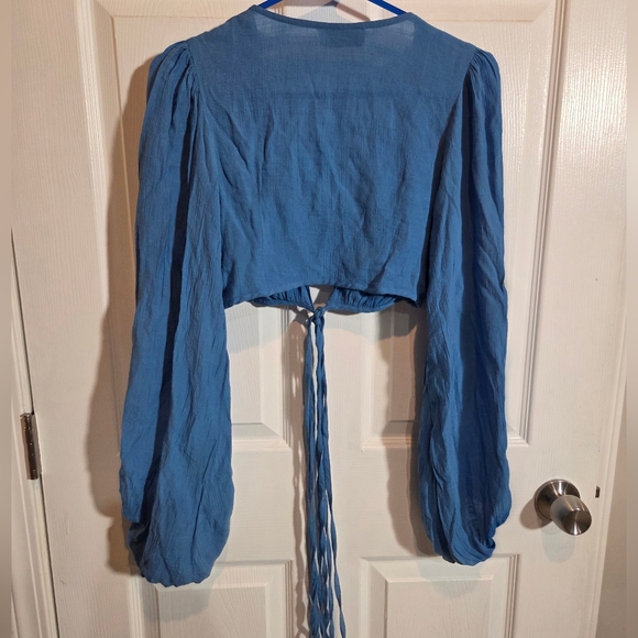 Guizio Blue Wrap Blouse - Picture 3 of 4